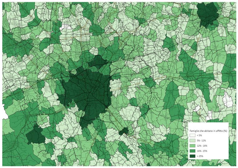 Famiglie che abitano in affitto 2011 (%)